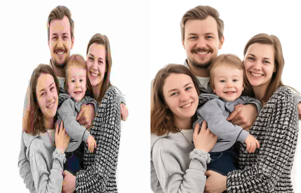 Restored family photo generated with aiphotocraft face enhancer